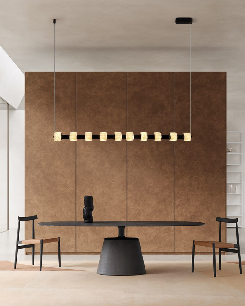 Modern Roller Alabaster Ring LED 120cm Black Strip Linear Pendant Light Wide 41" for dining room
