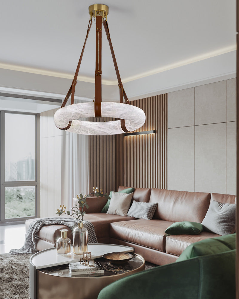 Luxury white Minimalist Chandelier with adjustable leather