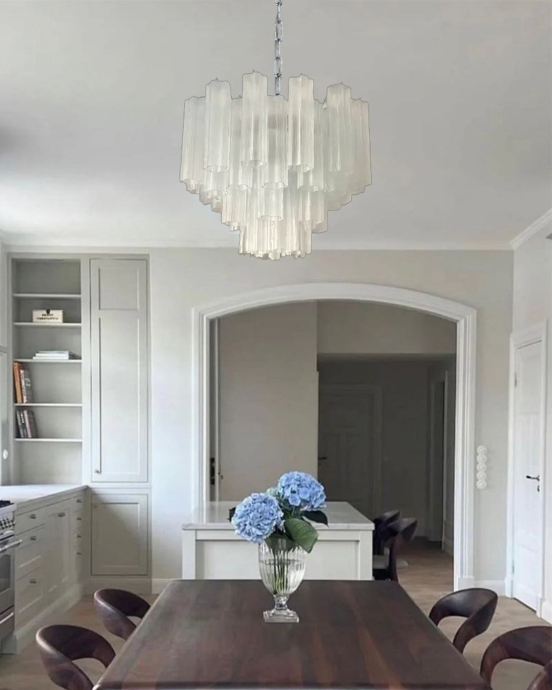 Classic Murano Transparent Glass Tube Chandelier Brushed Gold & Chrome Frame