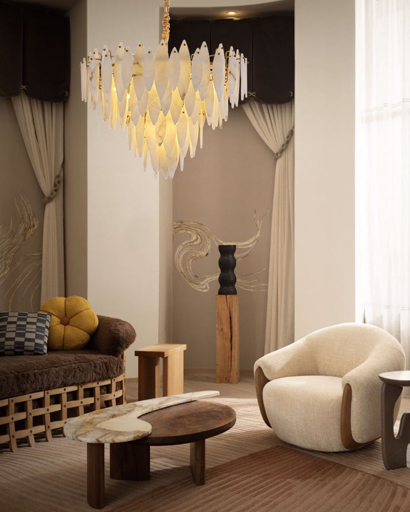 Modern Chandelier Alabaster Lighting Multi-Tier Round Design in Brass/Black Metal Luxury Modern Chandelier