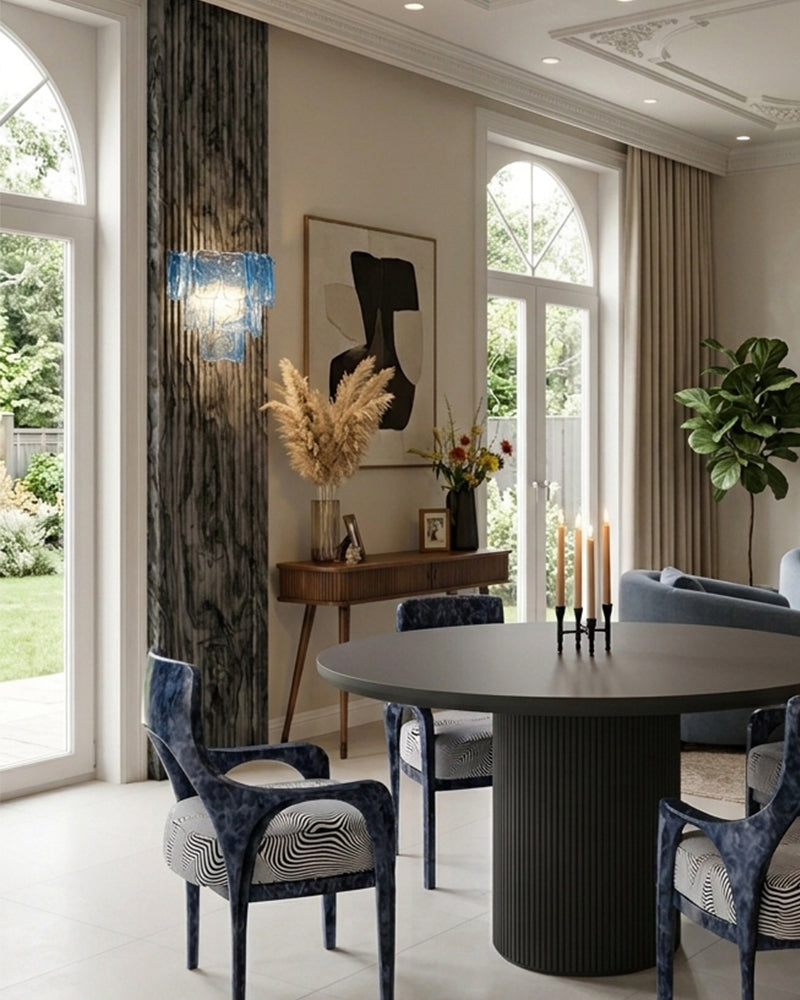 Murano Glass Azure Blue Tiered Ghiaccio Wall Light Sconce - Flush Mount, Lux Brass Trim - Dining Rooms & Living Rooms