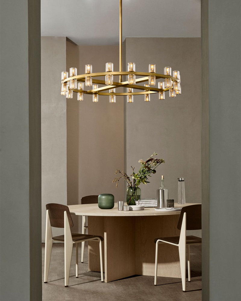 Lacquered Brass/Black Wagon Wheel Arcachon Round Crystal 2 Tier Chandelier For Foyer Entrance