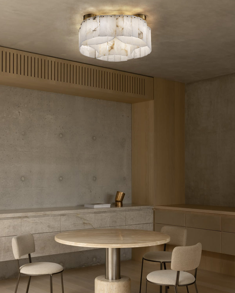 LightsStory Series Murano Swirl Ceiling Light Hand-Blown Alabaster with Brushed Brass Finish for Bedrooms, Kitchens, and Dining Rooms. Luxury Modern Chandelier