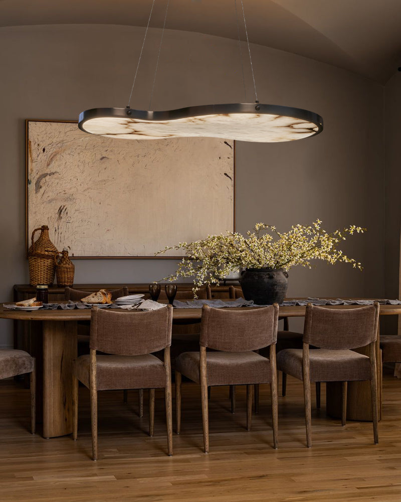 Alabaster Fabula Organic Cloud Panel Geometric Pendant Light Chandelier - Natural Spanish Alabaster Panel, Serene Black Trim - Kitchen Islands & Dining Rooms