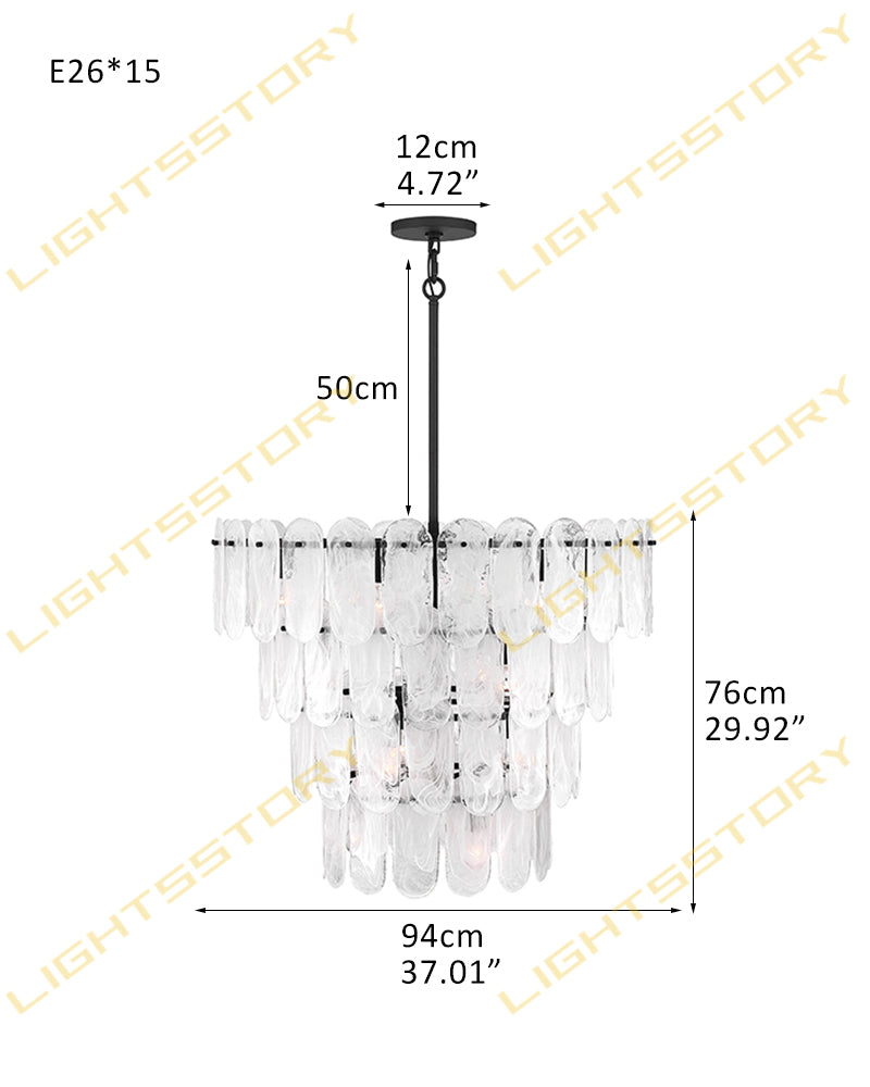 Etienne Glass Petal Double Tier Drum Pendant Light - Serene Black Trim - Living Rooms & Dining Rooms