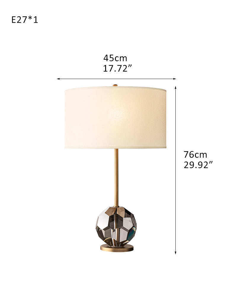 Contemporary Faceted Glass Base Table Lamp 18" in ,black,brass,nickel with beige frabic shade