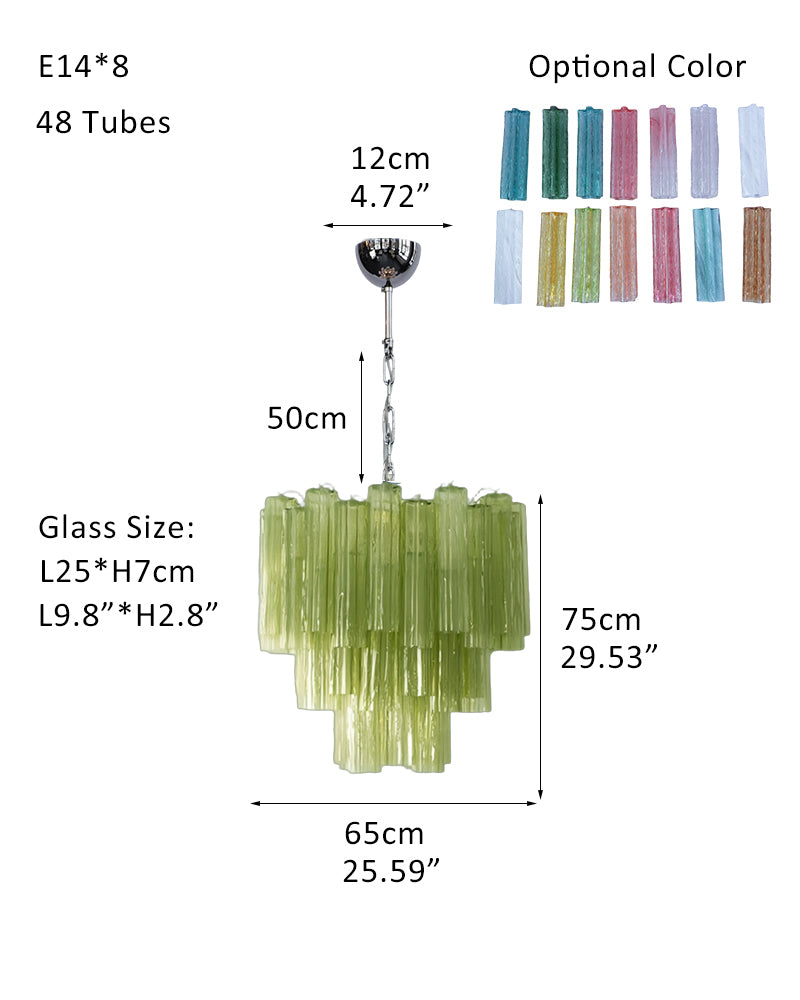 Large Vintage Green Murano Glass Tiered Chandelier in Silver & Gold Frame