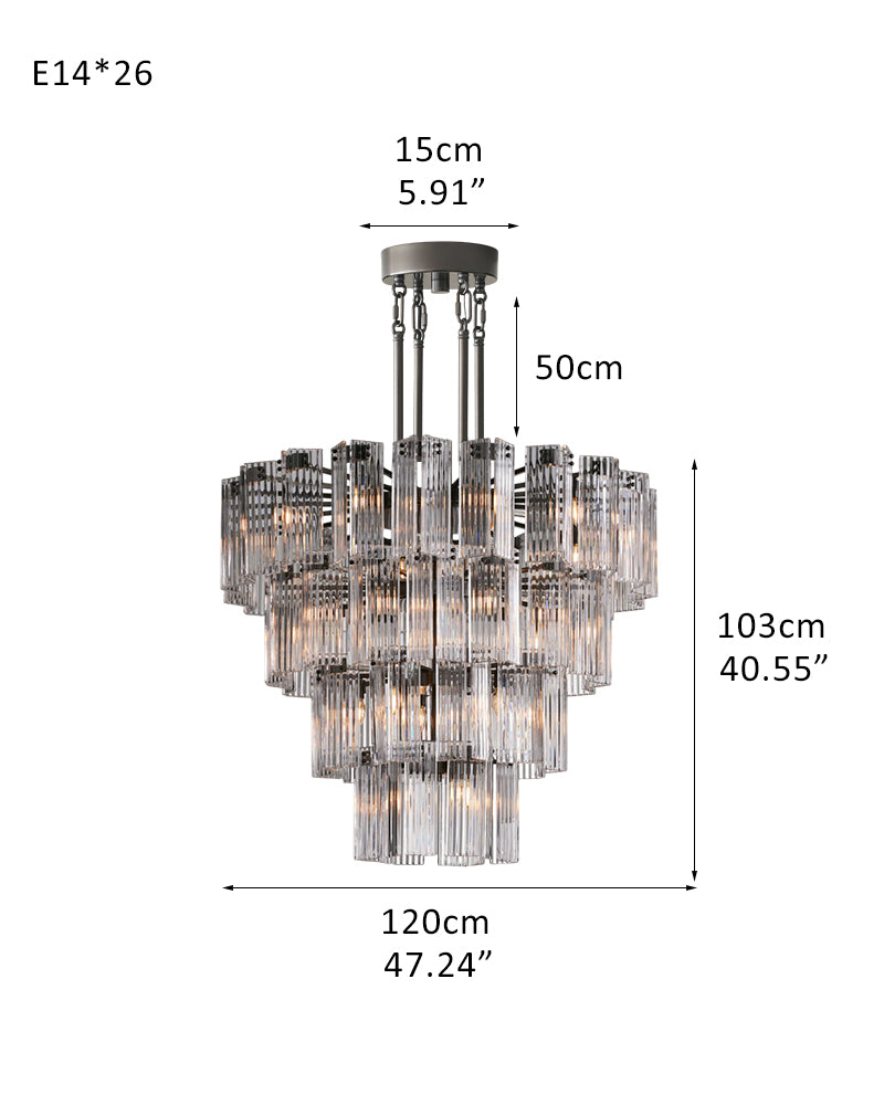 Black Steel Frame 3-tier Round Chandelier 31''40'' with Clear Glass Lampshade