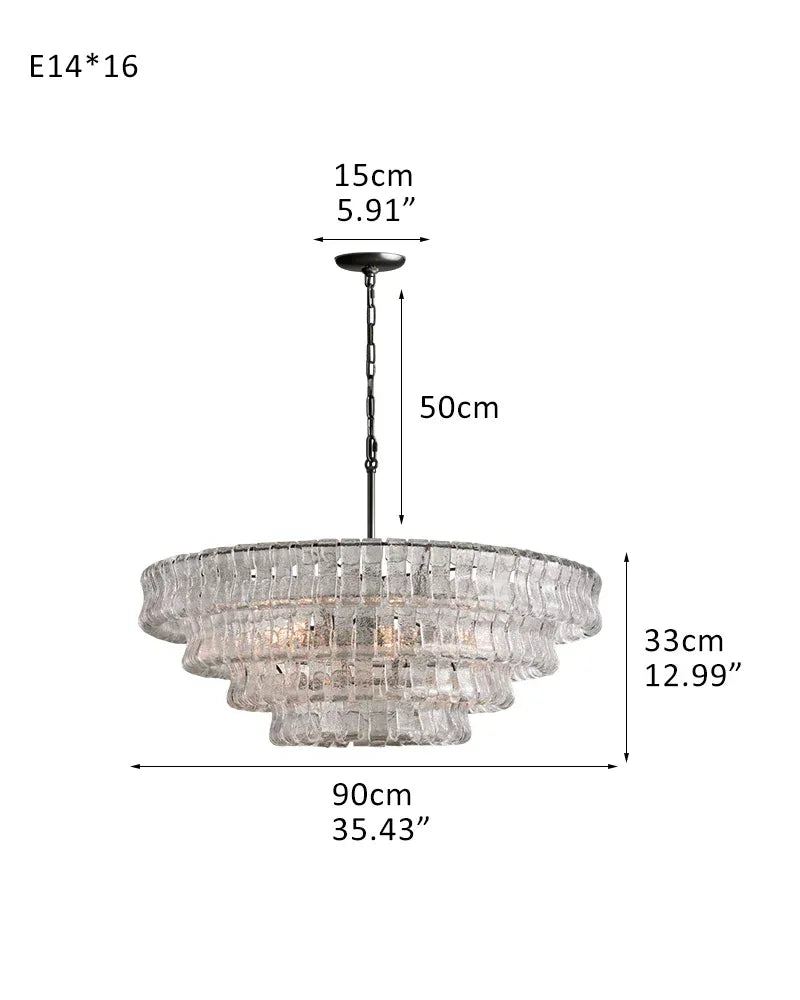 LightsStory Series Ethereal Chandelier | Tiered Round Textured Curved Glass and Aluminum Chain, Plated-Brass or Black Accents for Dining Rooms and Living Areas 4 tier-L90*H33CM L36"*H13"(E14*16) Black + Transparent Glass American chandelier