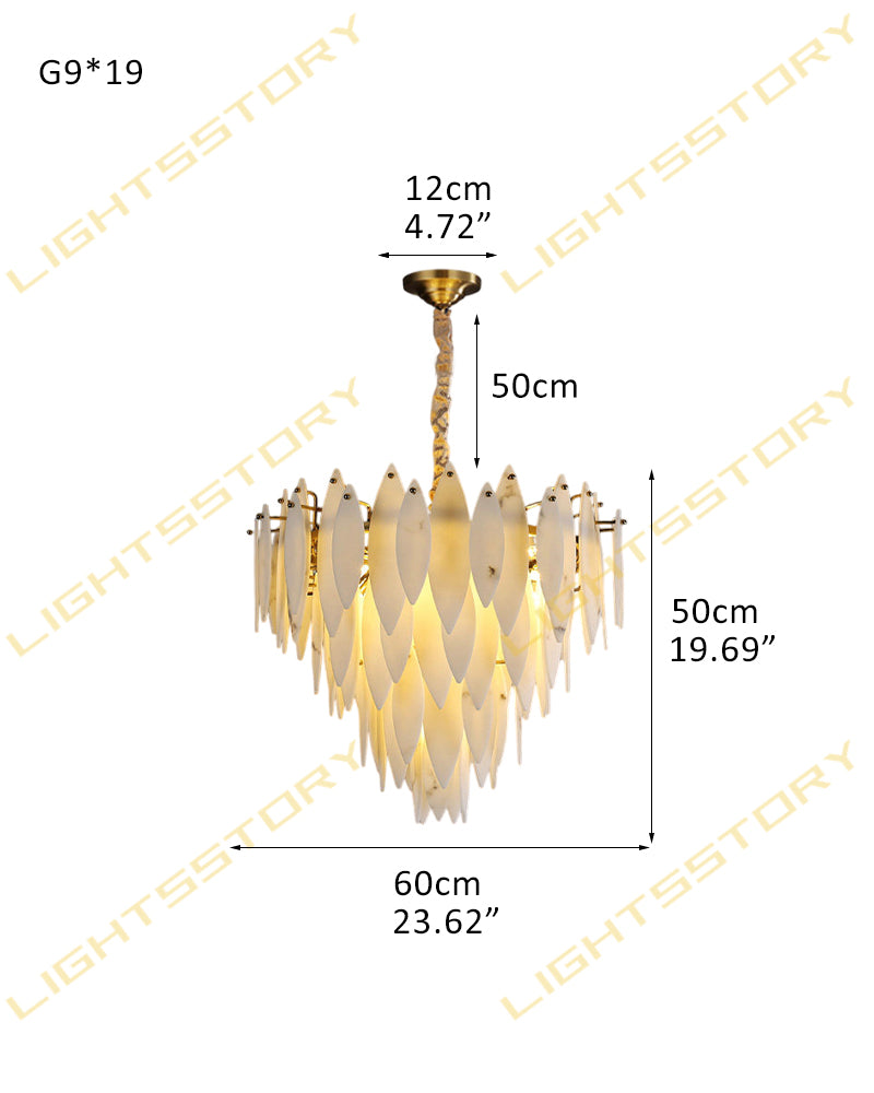 Modern Chandelier Alabaster Lighting Multi-Tier Round Design in Brass/Black Metal 19 light - D60*H50CM D23.62"*H19.69" Brass + White Luxury Modern Chandelier