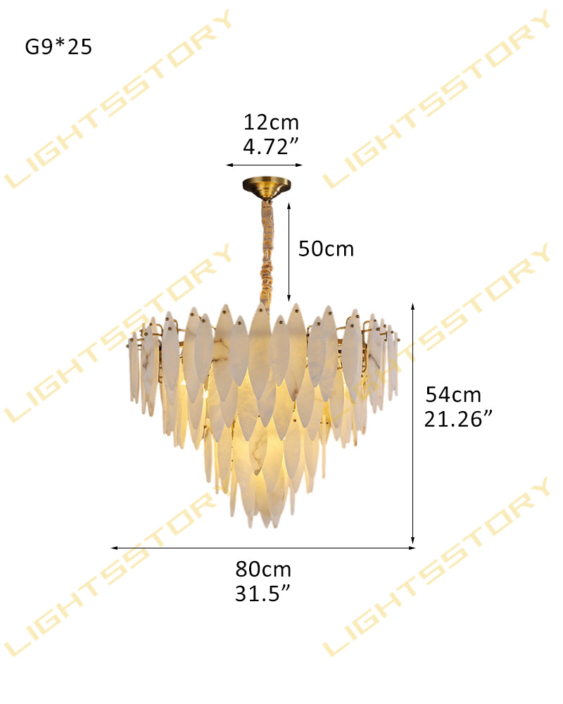 Modern Chandelier Alabaster Lighting Multi-Tier Round Design in Brass/Black Metal 25 light - D80*H54CM D31.5"*H21.26" Brass + White Luxury Modern Chandelier