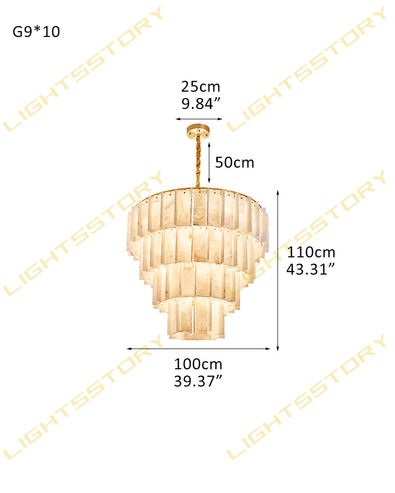 Linear Rectaggered Alabaster Panel Chandelier - Multi-layer Stone