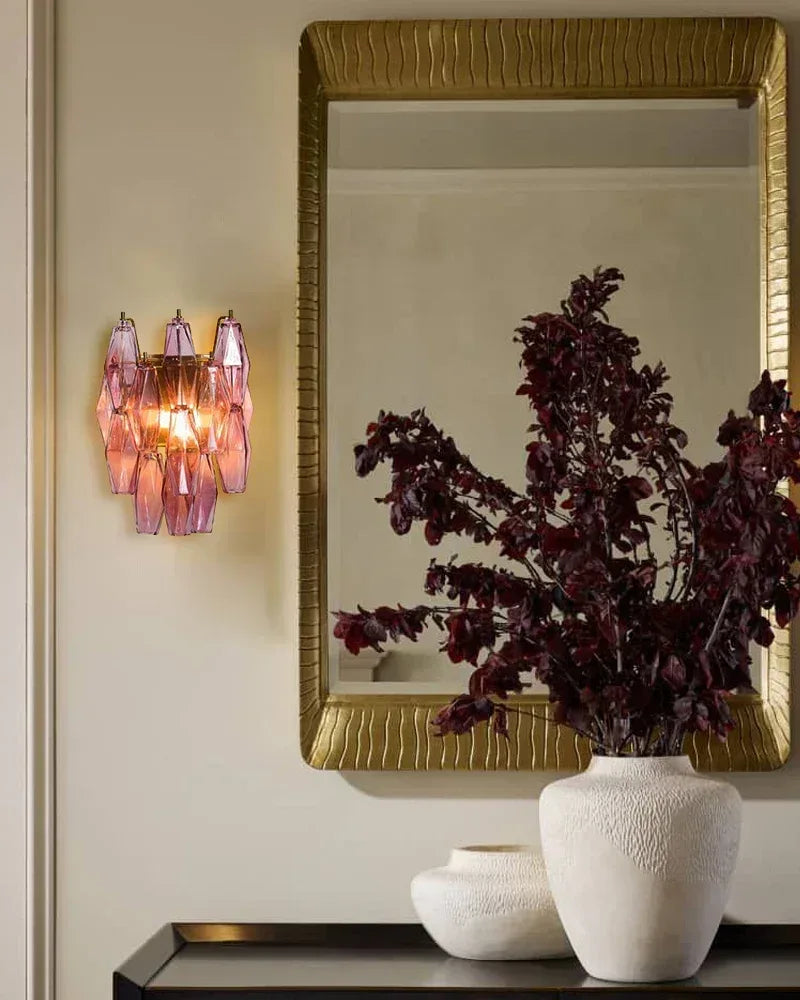 LightsStory Series Refractive Wall Sconce | Tiered Handblown Glass Handblown glass polyhedrons on a durable steel frame, Smoked finish for Modern living spaces and hallways American Vintage chandelier lamp