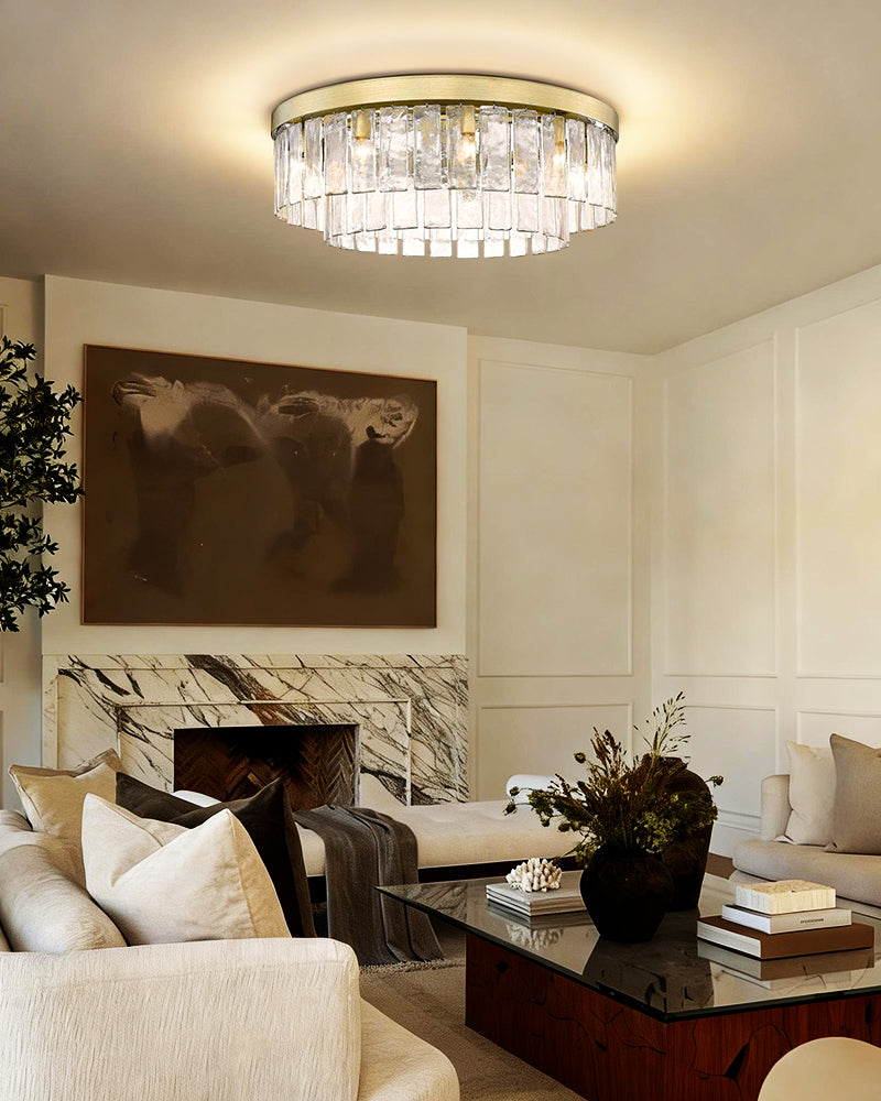 Clear Glass 2-tier Black/Golden Drum Ceiling Light Fixtures for Foyer Entrance - Stunning Cirara Collection