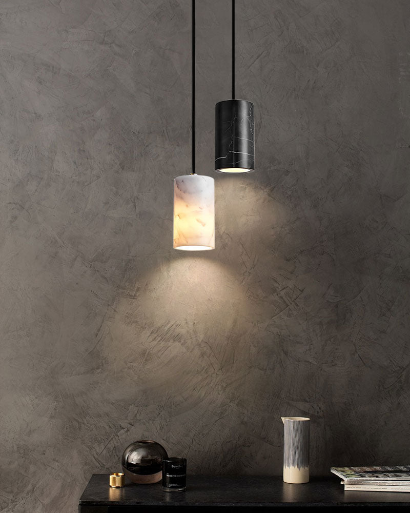 LED Cylinder solid marble core pendant lamp white/black, Dia 3.15", 8W