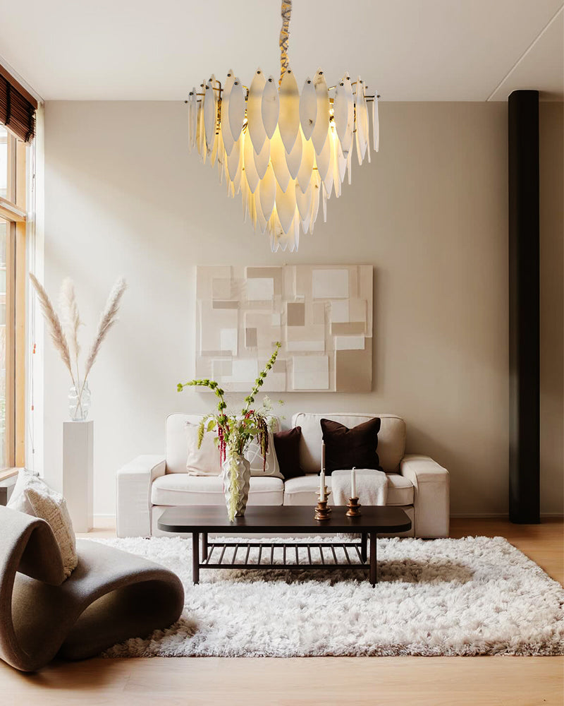 Modern Chandelier Alabaster Lighting Multi-Tier Round Design in Brass/Black Metal Luxury Modern Chandelier