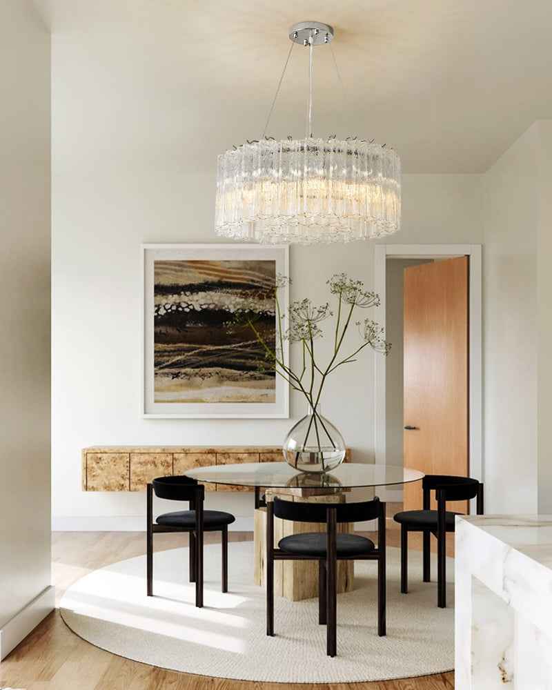 LightsStory Murano Glass Round Mutil-layers Chandelier - Clear Star Shape Glass - Luxury Living Room