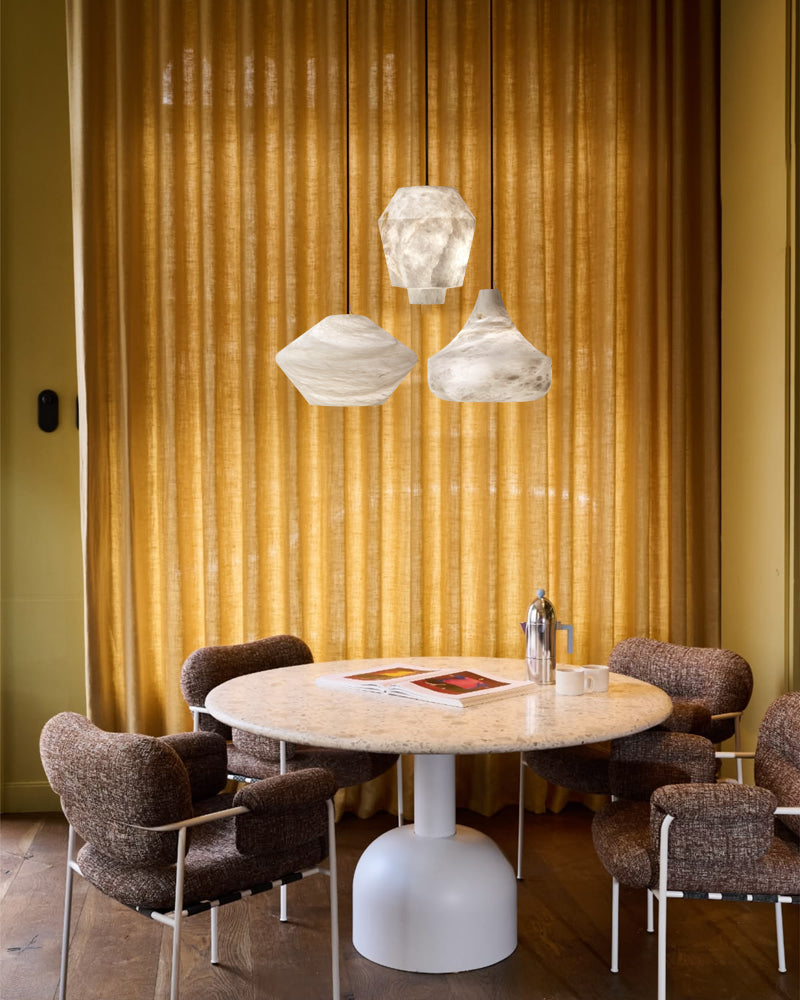 Alabaster Sculptural Tear Drop Pendant Light - Natural Spanish Alabaster, Lux Gold Trim - Kitchens, Dining & Living Rooms