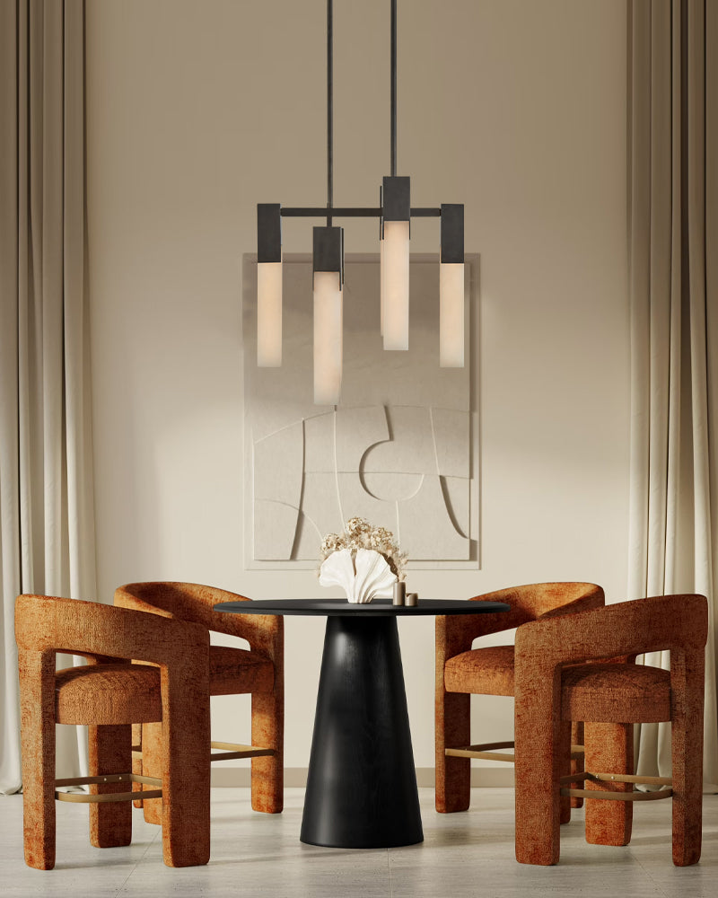 8 Lights Organic Elegance Linear Convet Alabaster Chandelier Antique Burnished Black