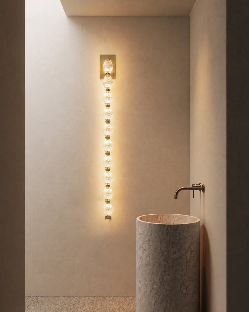 Clairval Stacked Gemstone Totem Wall Light Sconce - Clear Glass, Lux Gold Trim - Hallways, Bedrooms & Bathrooms