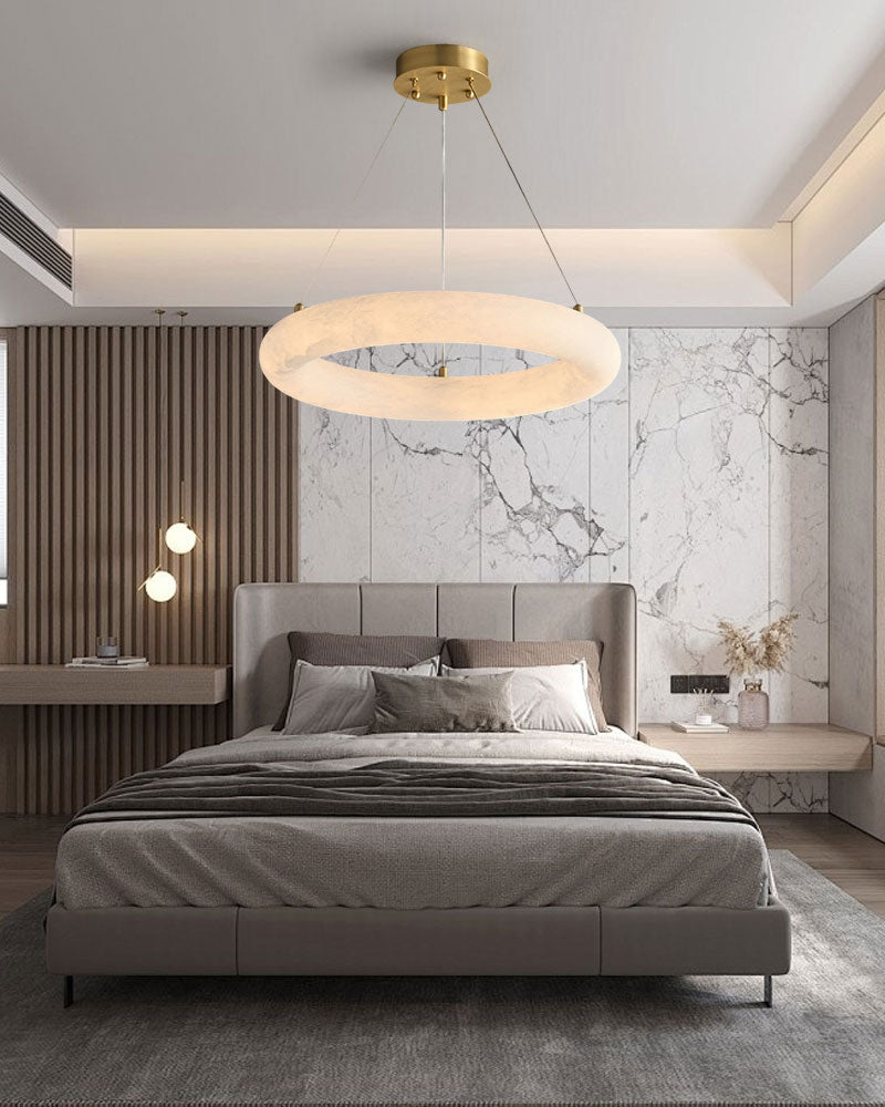 Thickness 10cm Alabaster Torus Triple Ring LED Pendant Light by 3-color-temperature dimming