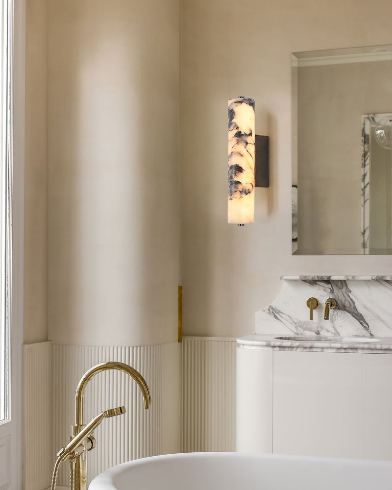 Adrian Frosted Black/Brass Metal LED Cylindrical Nature Texture Marble Wall Sconces Modern Art Design Wall Lamp