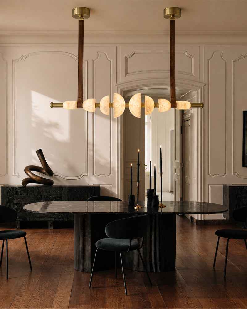 LightsStory Alabaster Linear  Pendant Light - Art Semicircle  White Stone