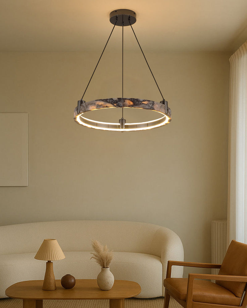 Luxury LED Double/Triple Ring Circle Marble Chandelier Aged Brass/Black Frame American chandelier