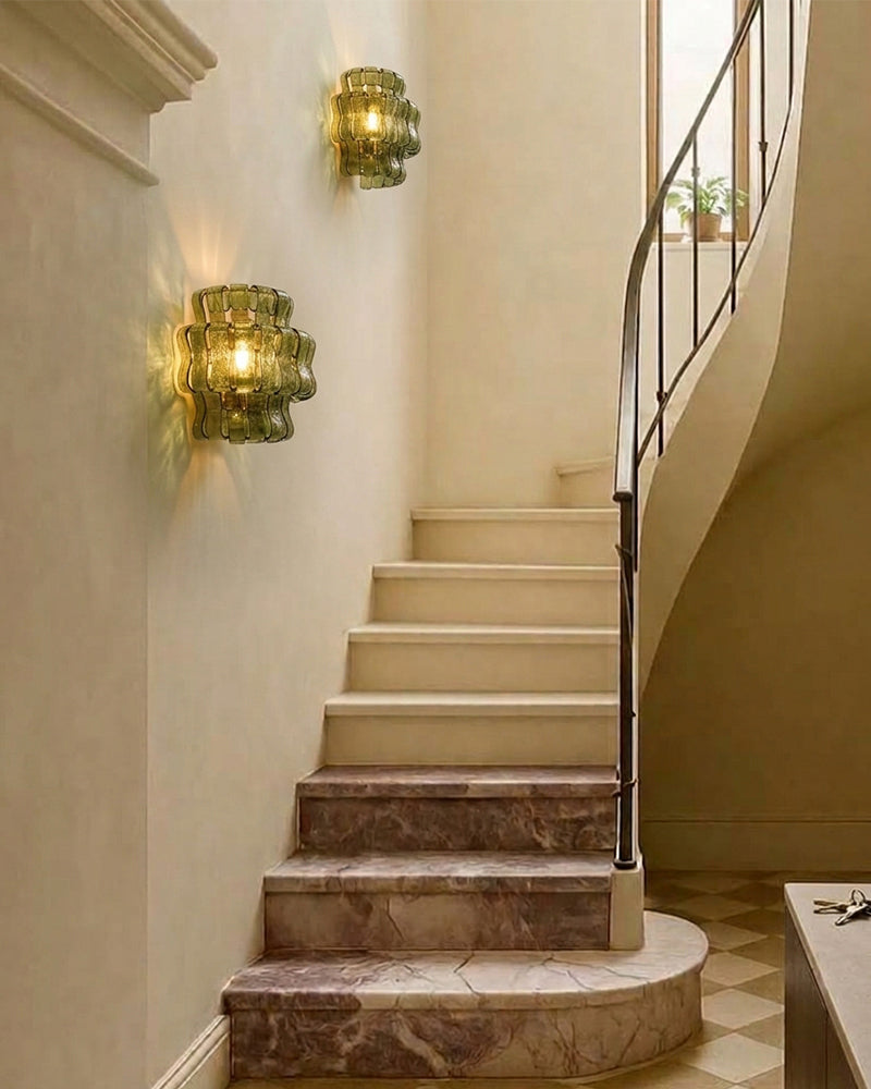 Brina Giverny Ghiaccio Fluted Green Glass Wall Light Sconce