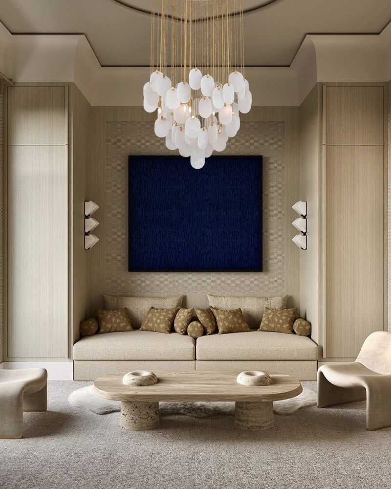 Fenwich Alabaster Gold Tag Cluster Pendant Light - Natural Spanish Alabaster Panels, Lux Gold Trim - Dining Rooms & Living Rooms