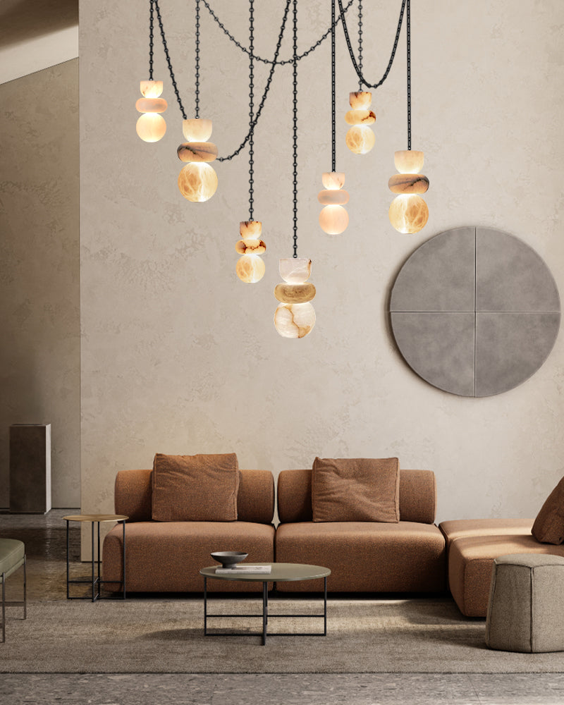 7 lights 6 Wide Multi Light LED Pendant Light Fixtures white alabaster indoor lighting