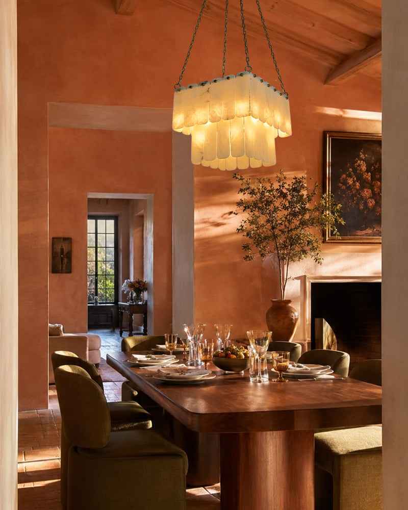 LightsStory Alabaster Square Mutil-layer Pendant Light - White Natural Stone