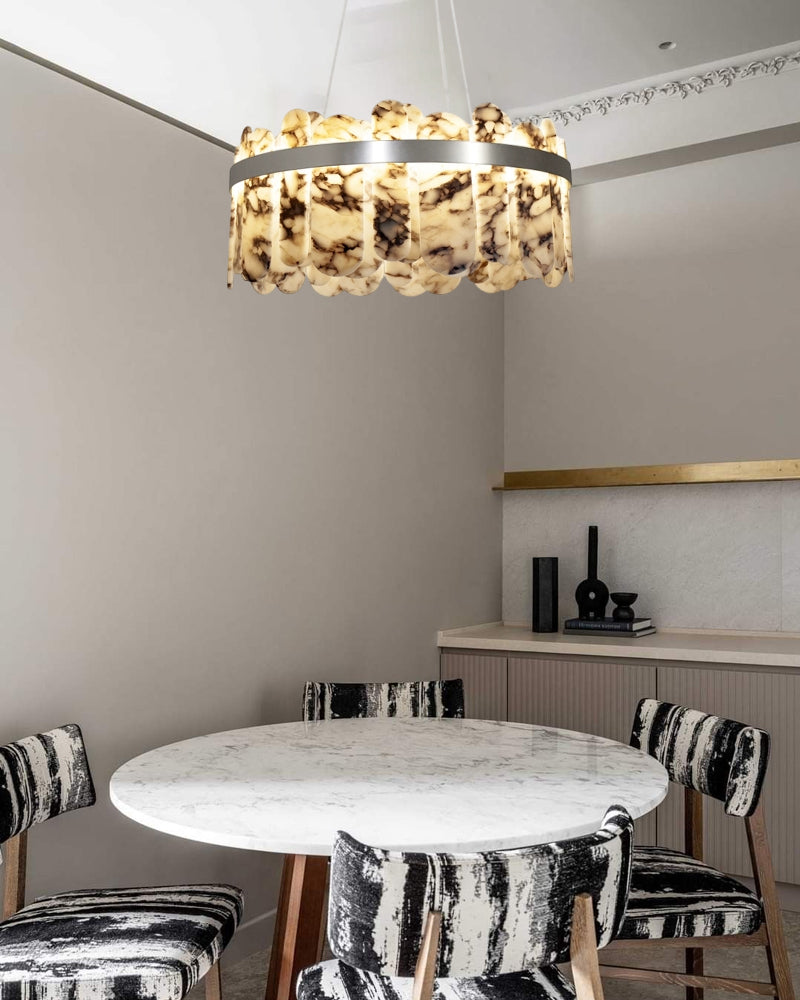 Modern LED Marble Round Chandelier 24" 32" Brushed Gold/Silver/Black Circle Frame