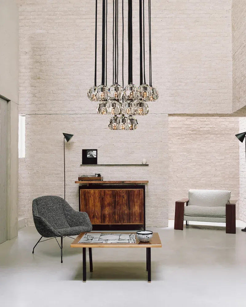 LightsStory Series Prismatic Chandelier | Spherical Solid brass and hand-faceted polished crystal, Premium Polished Brass for Modern Dining Rooms and Entryways Modern Pendant lamp