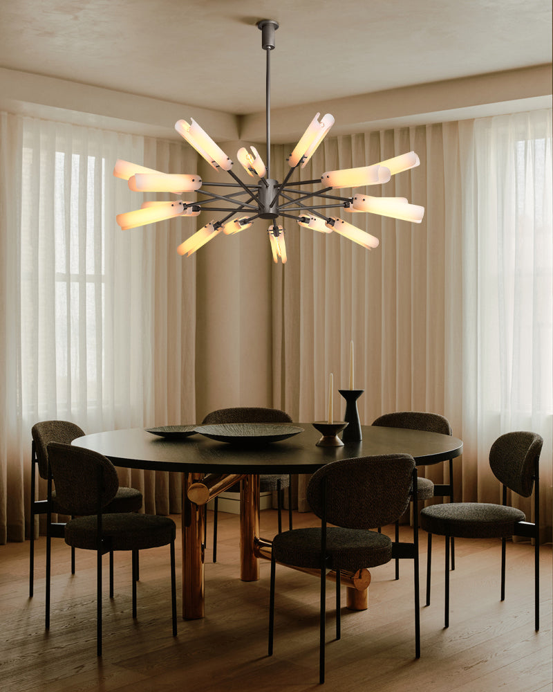 Modern Design Platiere Linear Chandelier Collection with Opal White Glass | Antique Brass/Black Finish