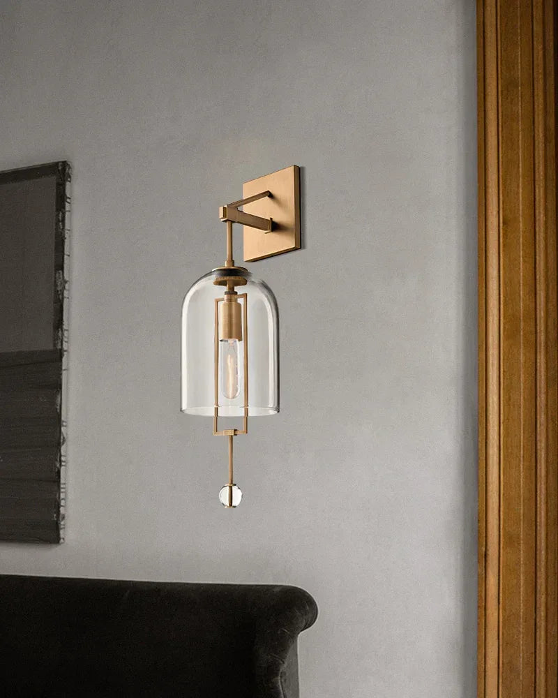 Rockport Series Geometric Wall Sconce | Sculptural Stems Ribbed borosilicate glass and lacquered metal, Brushed Brass accents for Dining rooms, lobbies, and modern open spaces Flush Mounted Wall Sconce Lamp