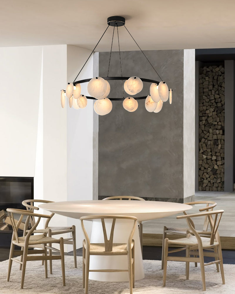 LightsStory Alabaster Statement Pendant Light - Linear Round Brass
