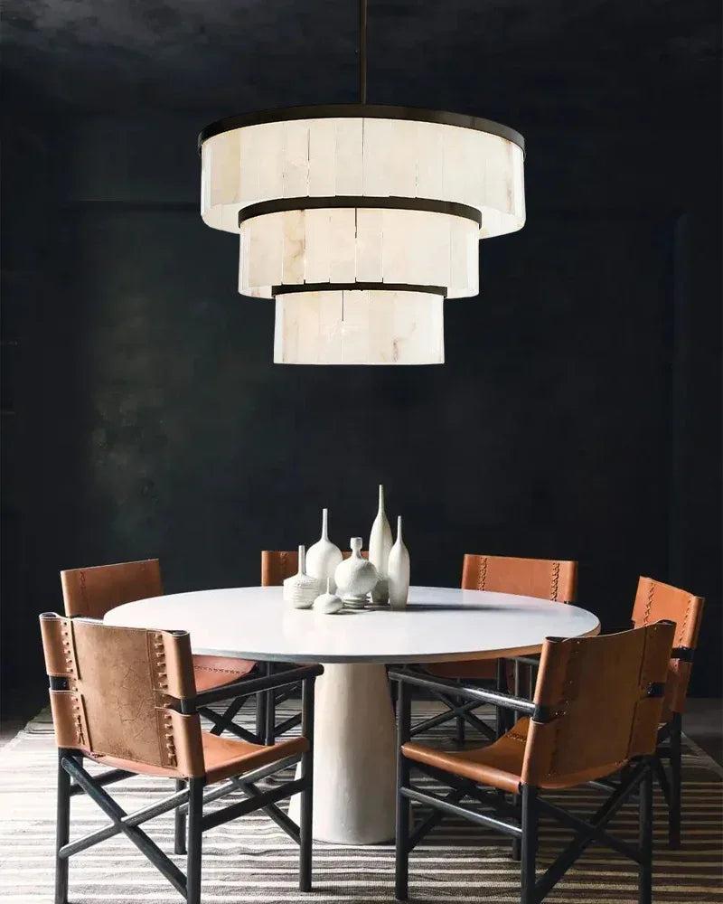 Windham Series Geometric Chandelier | Triple Tier Handcrafted Natural Plaster, Textured Matte Finish for Living Rooms, Bedrooms, and Dining Areas American chandelier