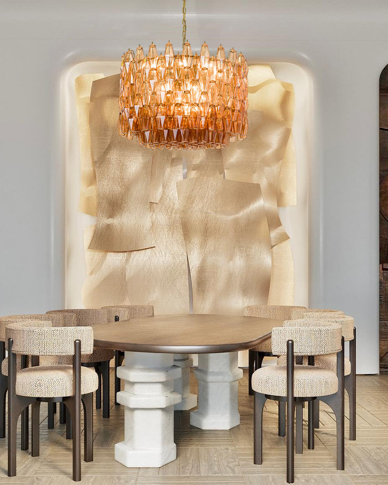 Modern Murano Hand Blown Glass Tier Drum Chandelier for Dining Room