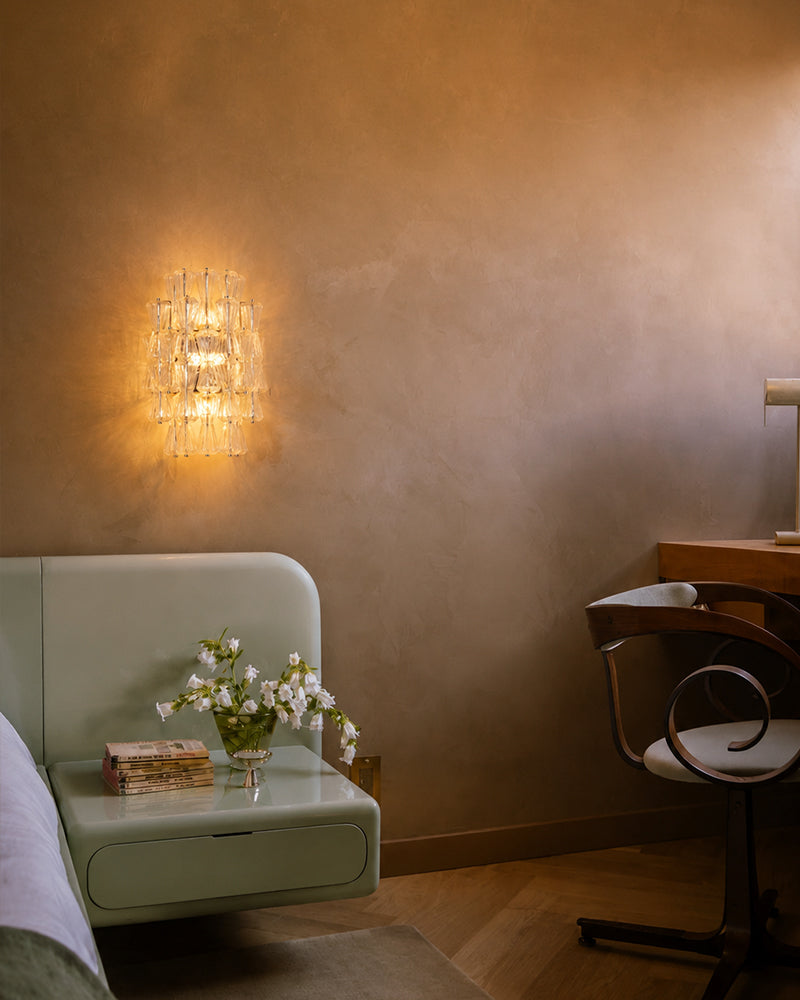 LightsStory Murano Glass Sculpture Amber Sconce - Hand-Blown Amber Glass, Lux Gold Trim - Bedrooms, Hallways & Bathrooms