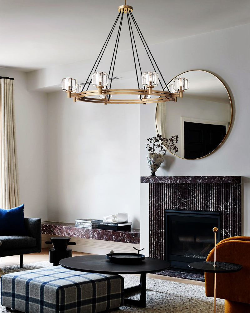 Luxury Large Crystal Chandeliers Round Brass Bronze Light Fixture for Living Room Decoration Lamparas
