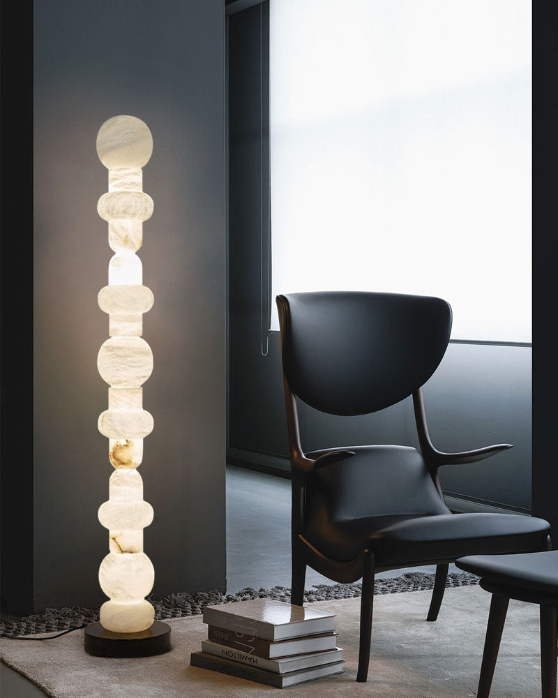 Modern White Alabaster High Standing Floor Lamp with geometric modeling design, Heigh 160cm,40W