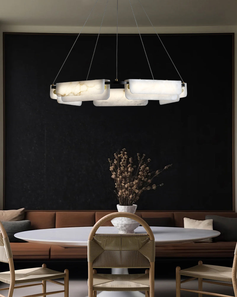 Organic Alabaster Linear Pendant Lightiing with Black Metal Frame for Kitchen Island