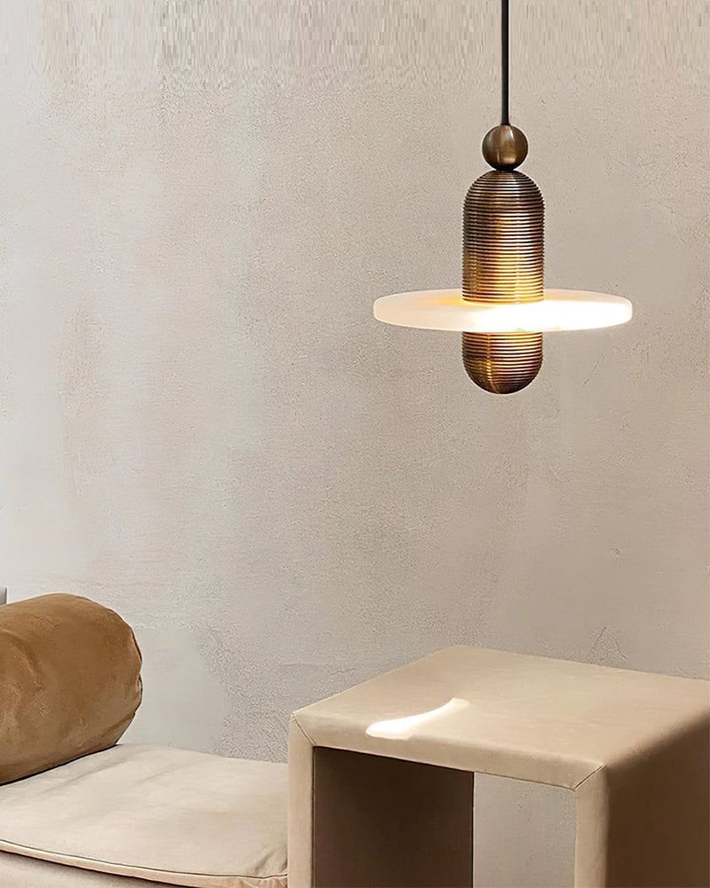 Alabaster Modern Marble Ring Pendant Light For Dining Room, Black/Brass