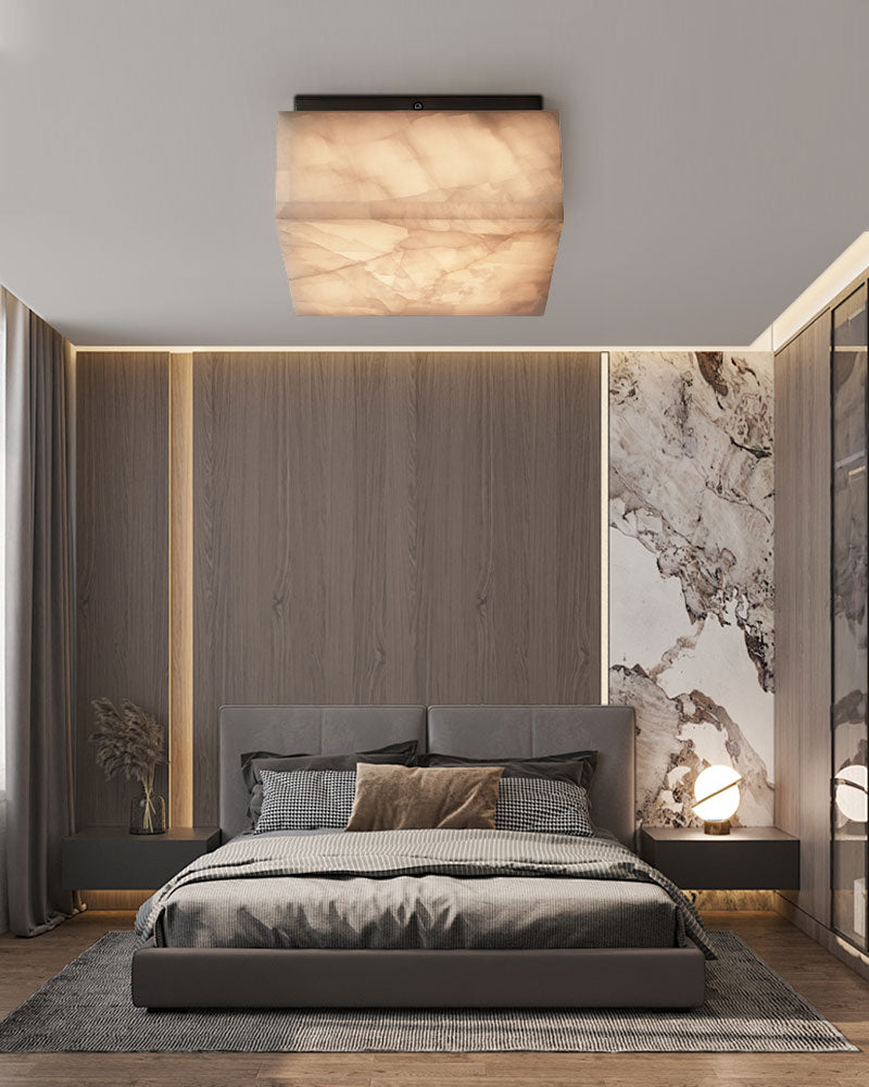 modern bedroom round ceiling lights with Alabaster shadow in brass/black frame for bedroom, corridor, living room