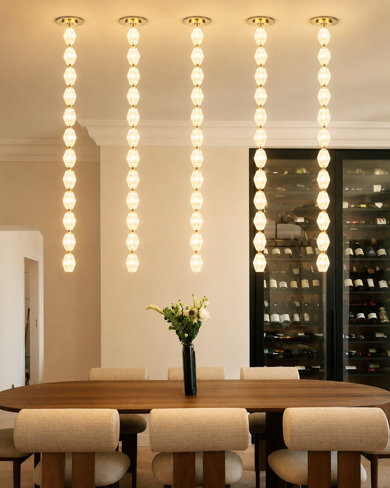 Clairval Glass Rope and Bead Totem Pendant Light - Clear Glass, Lux Gold Trim - Kitchens, Dining & Living Rooms