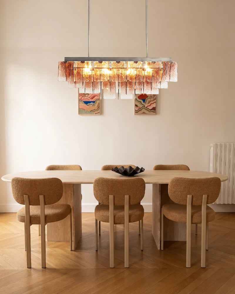LightsStory Textured Glass Geometric Chandelier - Pink Glass Plate Installation