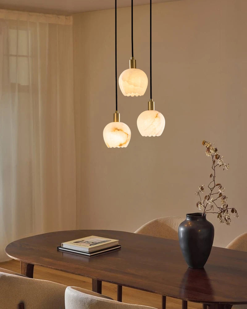 Lightstory Series Modern Alabaster Marble Pendant Lighting | 3/5/7/9 Lights Petal Bud with Gold or Black accents for Dining Room,Hotels American chandelier