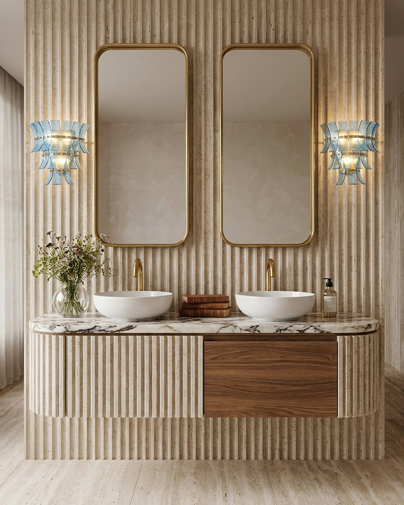 Ghiaccio Glass Azure Blue Cascade Wall Light Sconce - Heritage Brass, Semi Flush Mount - Hallways, Bedrooms & Living Rooms
