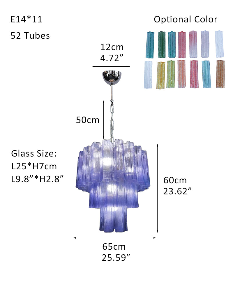 Modern Colored Murano Purple Glass Tube Tronchi Chandelier